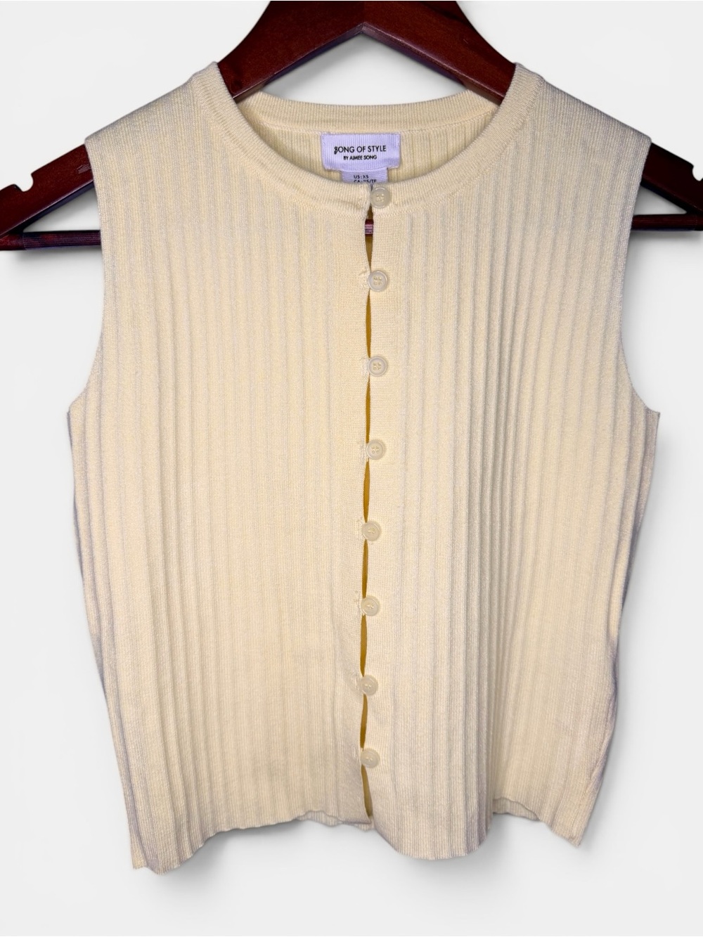 Song of Style Pale Yellow Ribbed Button-Front Sleeveless Sweater | Size XS